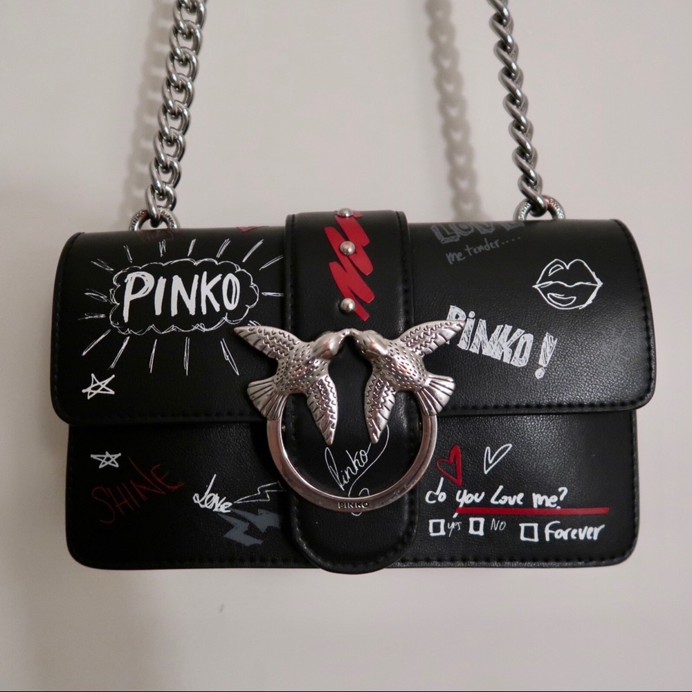 Pinko Black Graffiti Love Bag shoulder crossbody